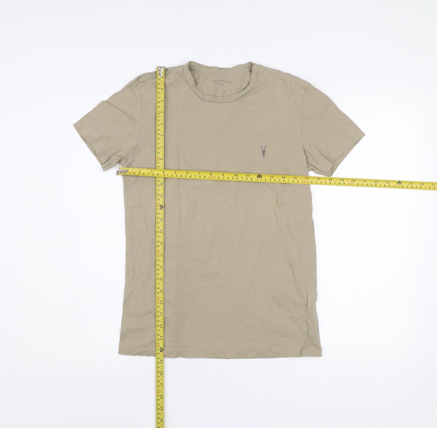 AllSaints Men's Beige XS Slim Fit Cotton Crew Neck T-Shirt