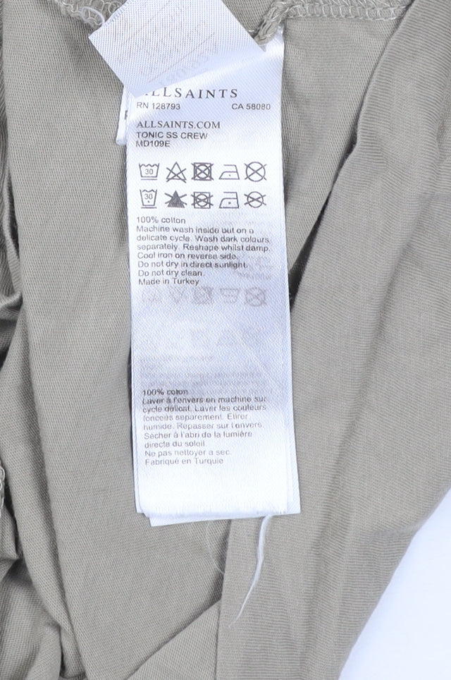AllSaints Men's Beige XS Slim Fit Cotton Crew Neck T-Shirt