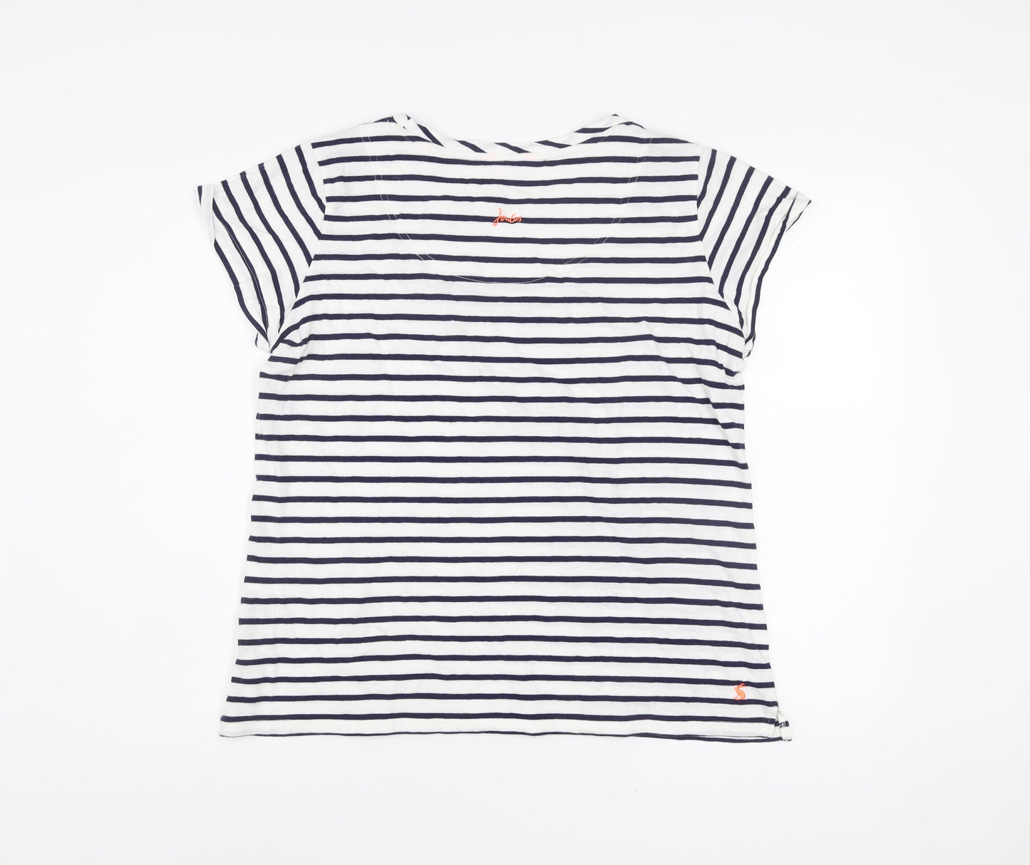 Joules Women White Navy Striped Cotton T-Shirt UK 16 Casual