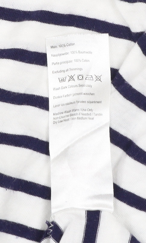 Joules Women White Navy Striped Cotton T-Shirt UK 16 Casual