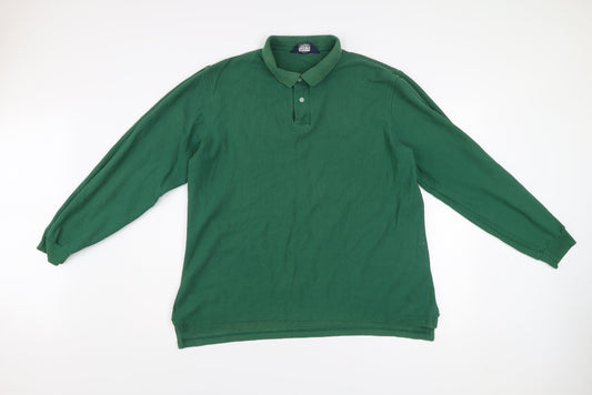Lands' End Men's Green Cotton Long Sleeve Polo Shirt L Regular Fit