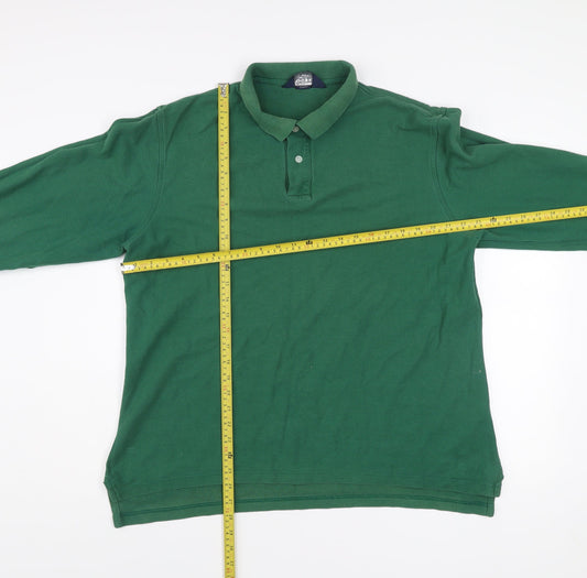 Lands' End Men's Green Cotton Long Sleeve Polo Shirt L Regular Fit