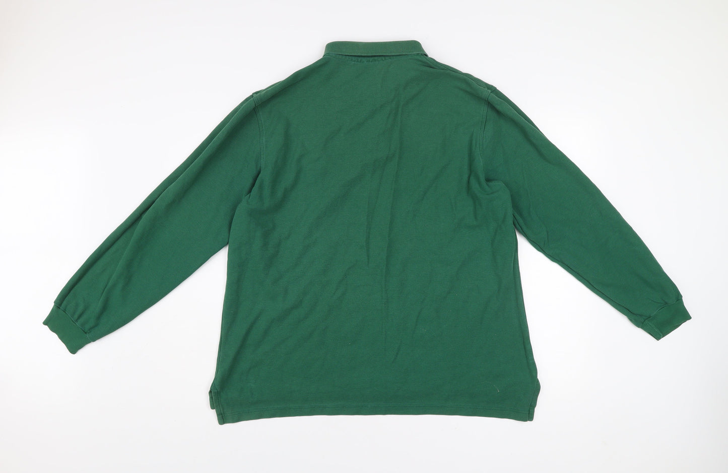 Lands' End Men's Green Cotton Long Sleeve Polo Shirt L Regular Fit