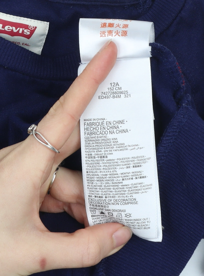 Levi's Girls Blue Logo Crew Neck Long Sleeve Pullover Sweatshirt 12 Years