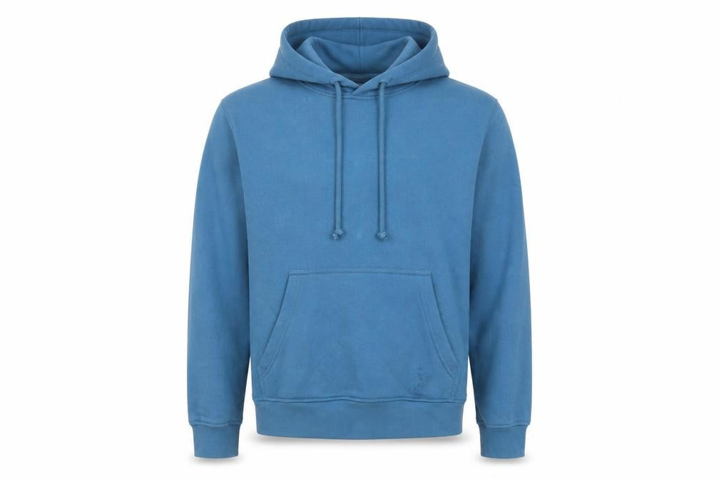 Front view of Dunnes Men's Blue Pullover Hoodie, size S, Relaxed Fit