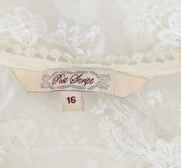 Post Script Women’s Ivory Lace Floral Blouse Size 16 Tunic Top