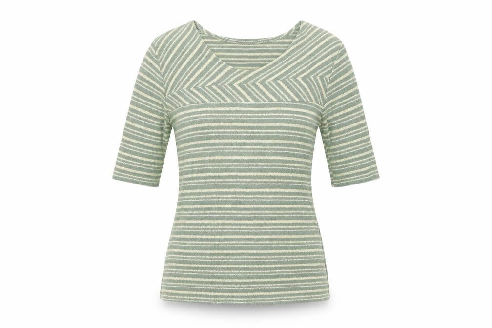 Tehen Womens Green Striped Knit Short Sleeve Scoop Neck T-Shirt Size S