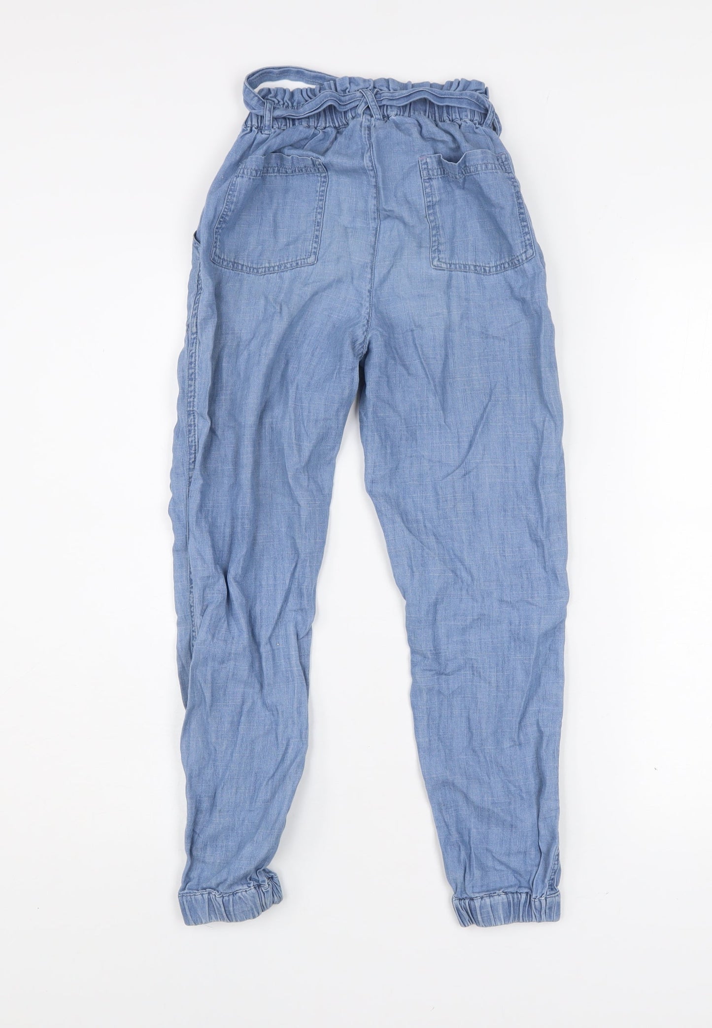Boden Girls Blue Cotton Paperbag Tie Waist Trousers Size 10Y