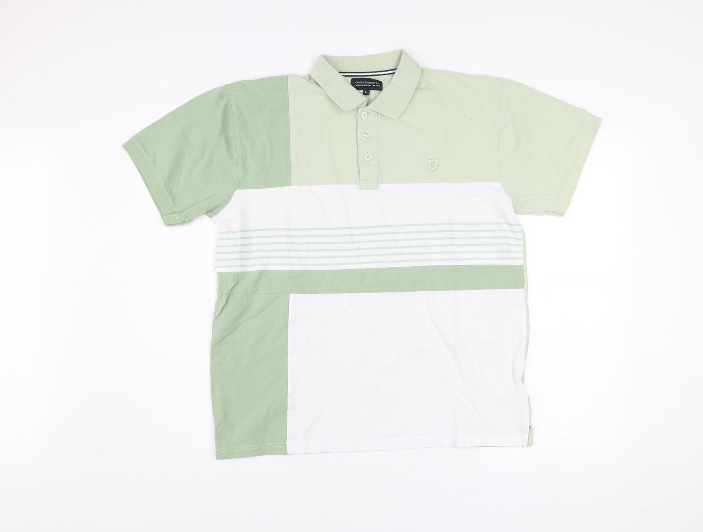 Charles Norton Mens Green L Polo Shirt Cotton Elastane Short Sleeve