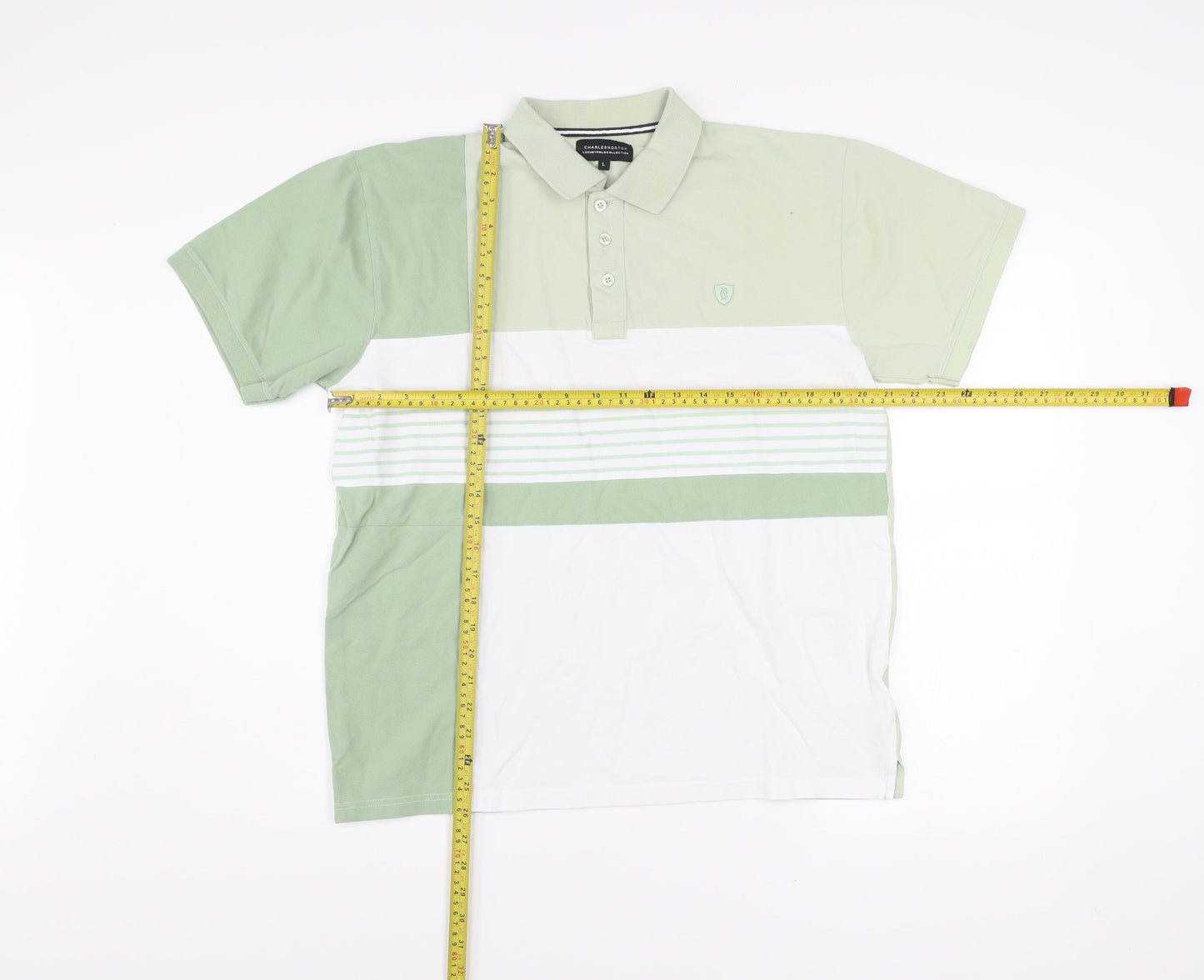 Charles Norton Mens Green L Polo Shirt Cotton Elastane Short Sleeve