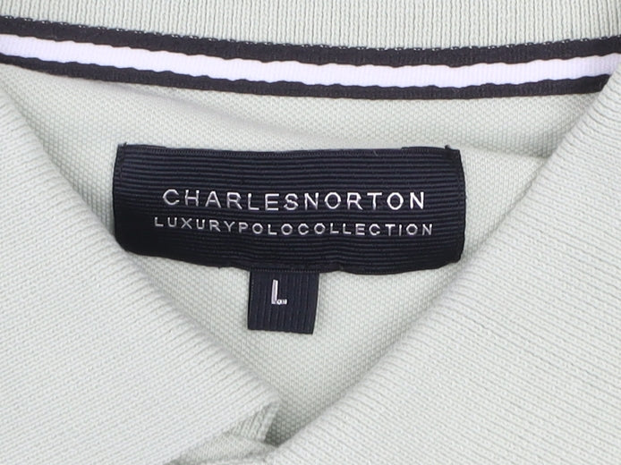 Charles Norton Mens Green L Polo Shirt Cotton Elastane Short Sleeve