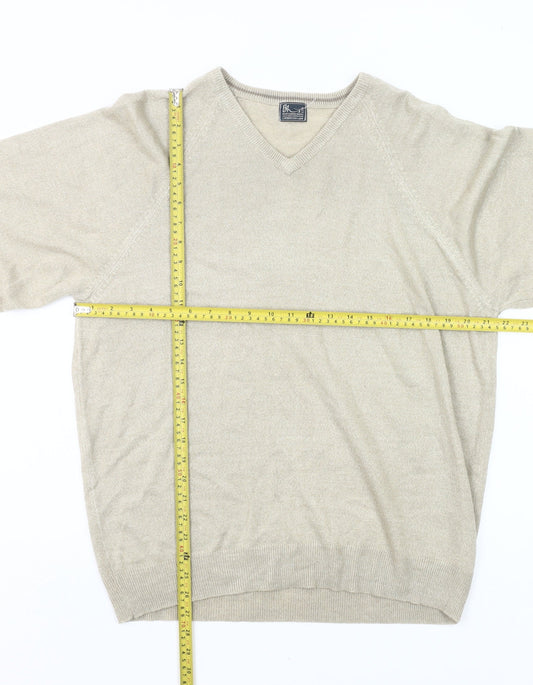 BH Men’s Beige V-Neck Pullover Jumper Medium Acrylic Knit