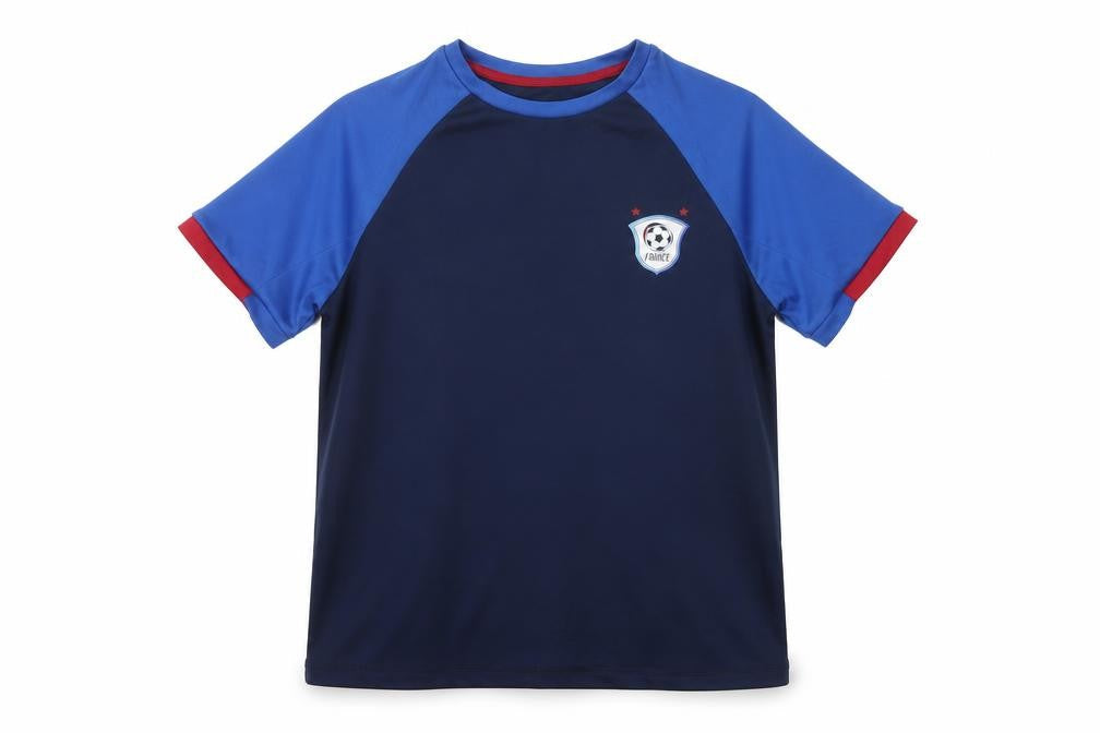 Front view of Dunnes boys’ blue france football t-shirt 12-13 years sports top