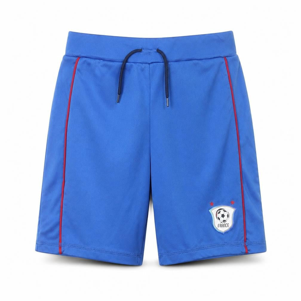 Front view of Dunnes boys’ blue athletic football shorts l 27in waist drawstring