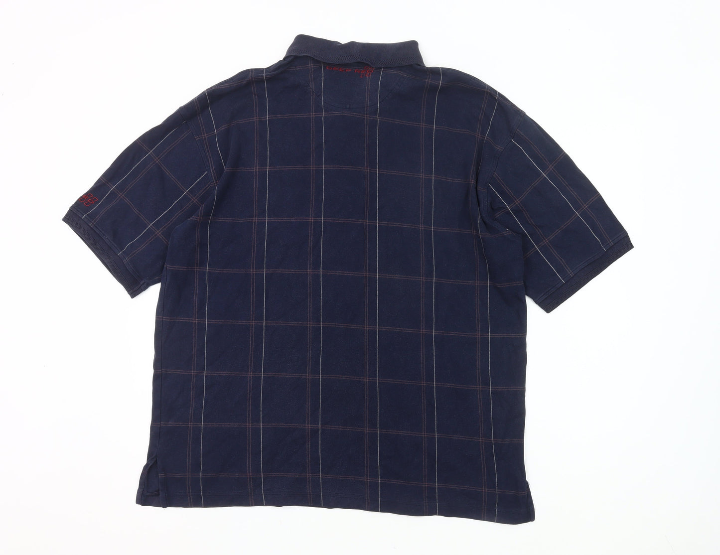 Deep Red Men’s Blue Checked Polo Shirt Size L Cotton Casual