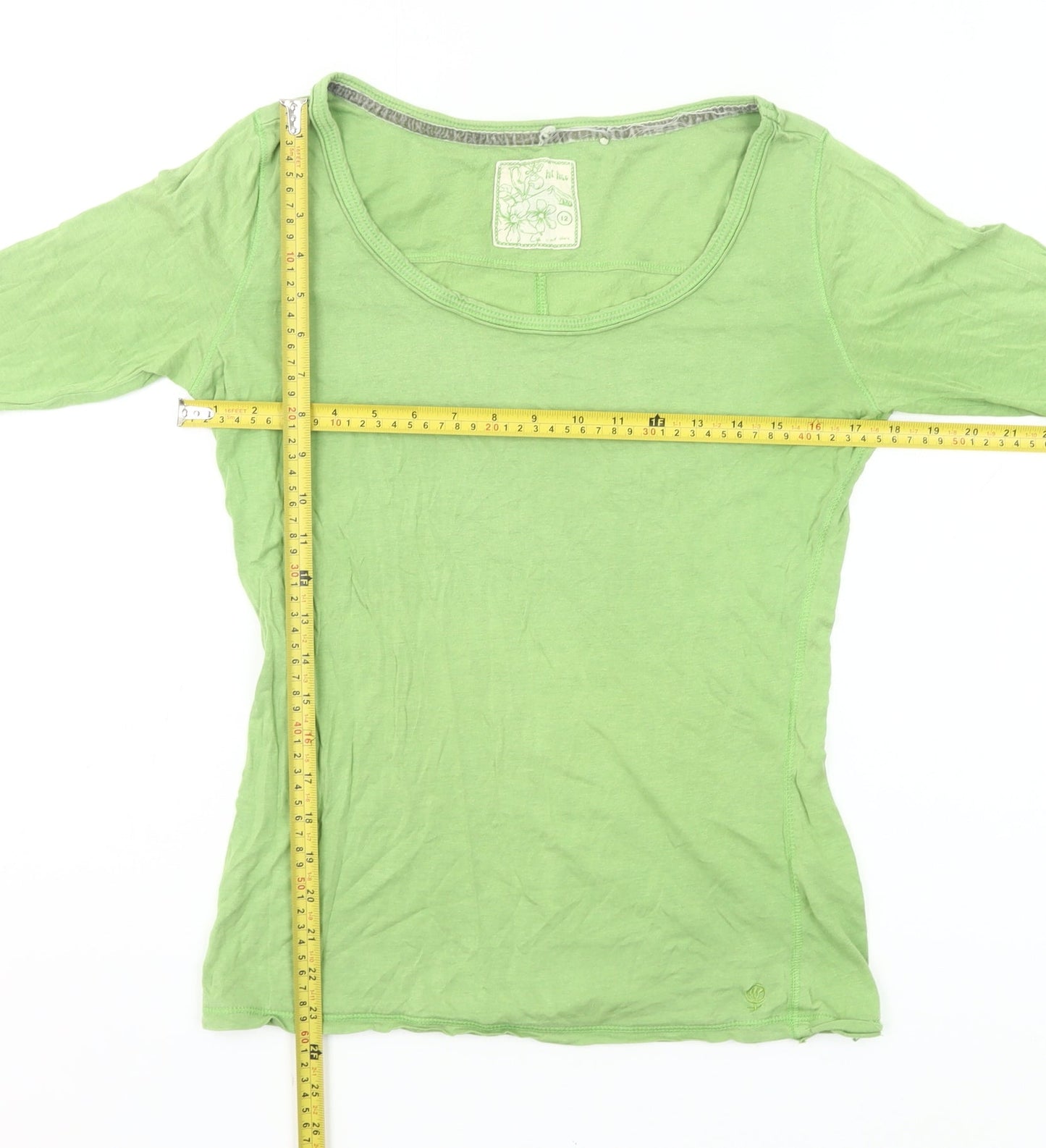 Fat Face Womens Green Long Sleeve Scoop Neck Jersey Top Size 12