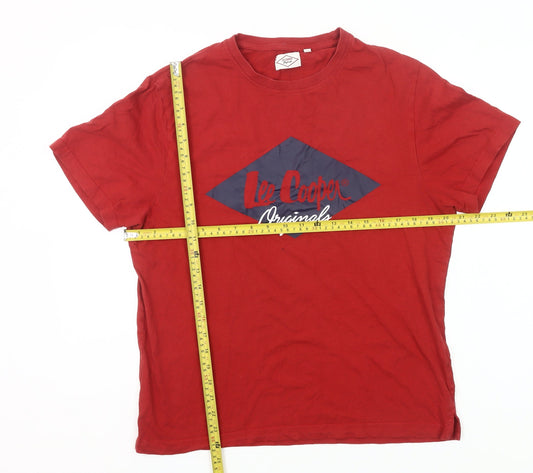 Lee Cooper Men's Red Graphic Logo Crew Neck Cotton T-Shirt L