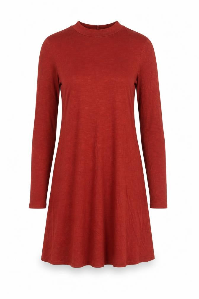 H&M Women Red High Neck A-Line Dress Size 6 Long Sleeve