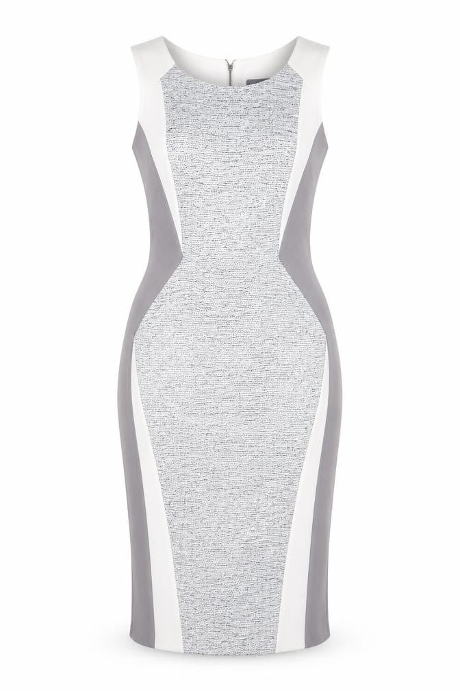 Next Women’s Grey White Colourblock Sheath Dress Size 12 Sleeveless Workwear