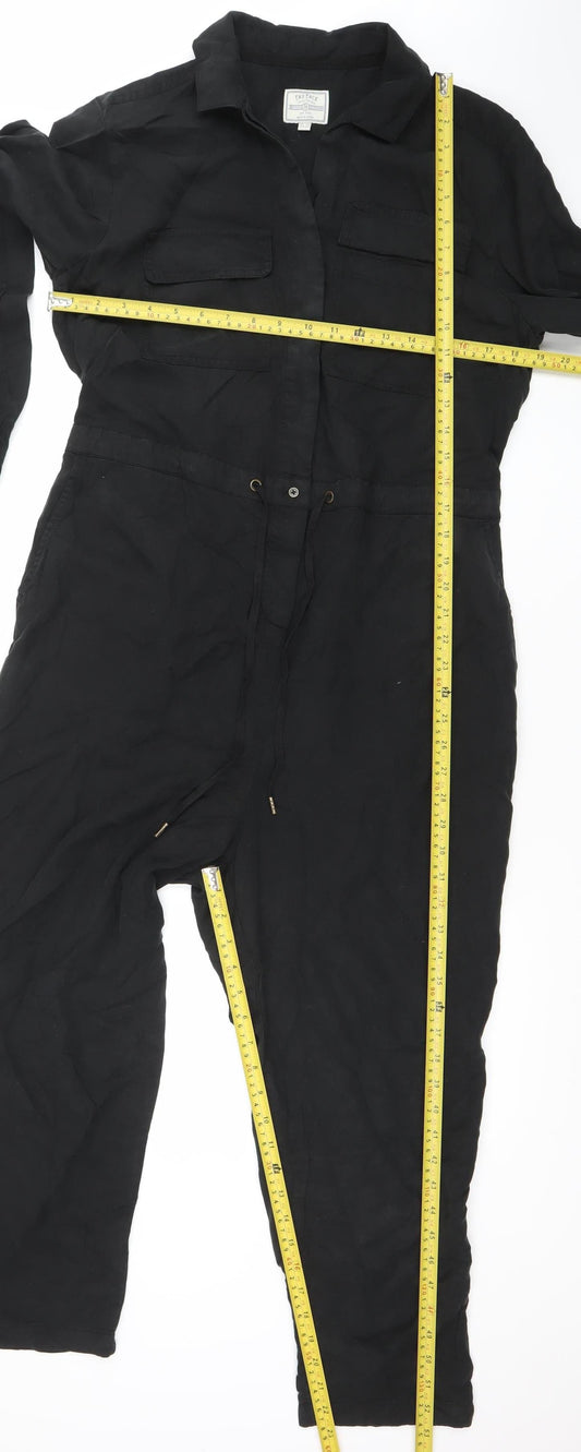 Fat Face Womens Black Lyocell Collared Long Sleeve Jumpsuit Size 14