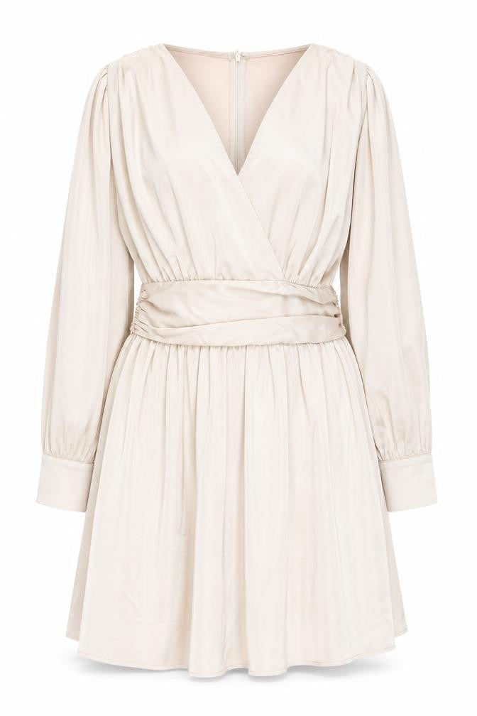 Front view of Missguided Plus Beige Wrap Dress UK 22 Women’s Knee Length Pleated V-Neck