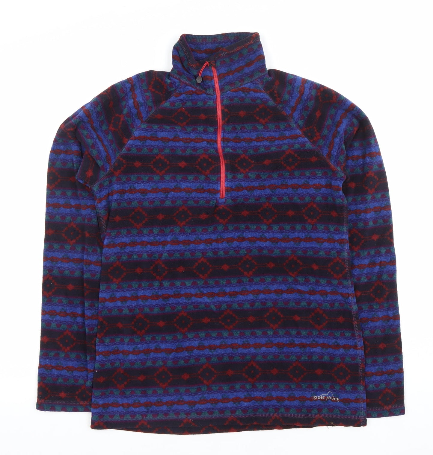 Eddie Bauer Womens Blue Aztec Fleece Sweatshirt M 1/4 Zip Hiking Top