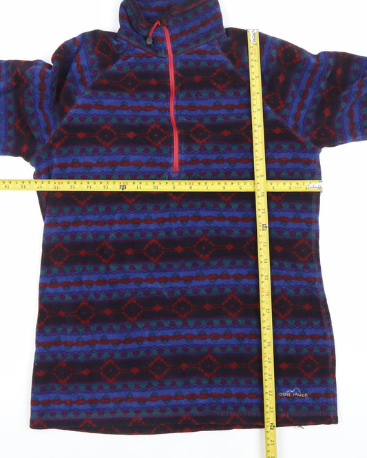 Eddie Bauer Womens Blue Aztec Fleece Sweatshirt M 1/4 Zip Hiking Top