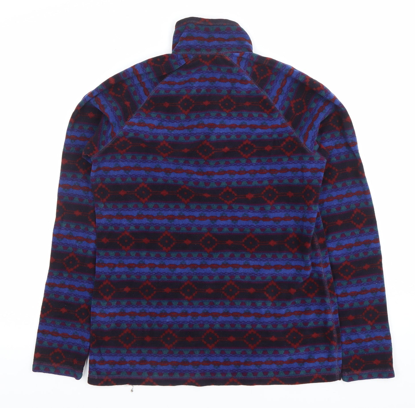 Eddie Bauer Womens Blue Aztec Fleece Sweatshirt M 1/4 Zip Hiking Top