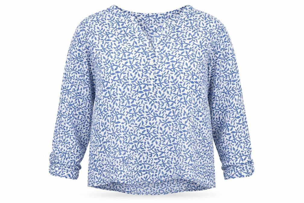 Freda Womens Blue Floral Cotton Long Sleeve Tunic Blouse Size 15