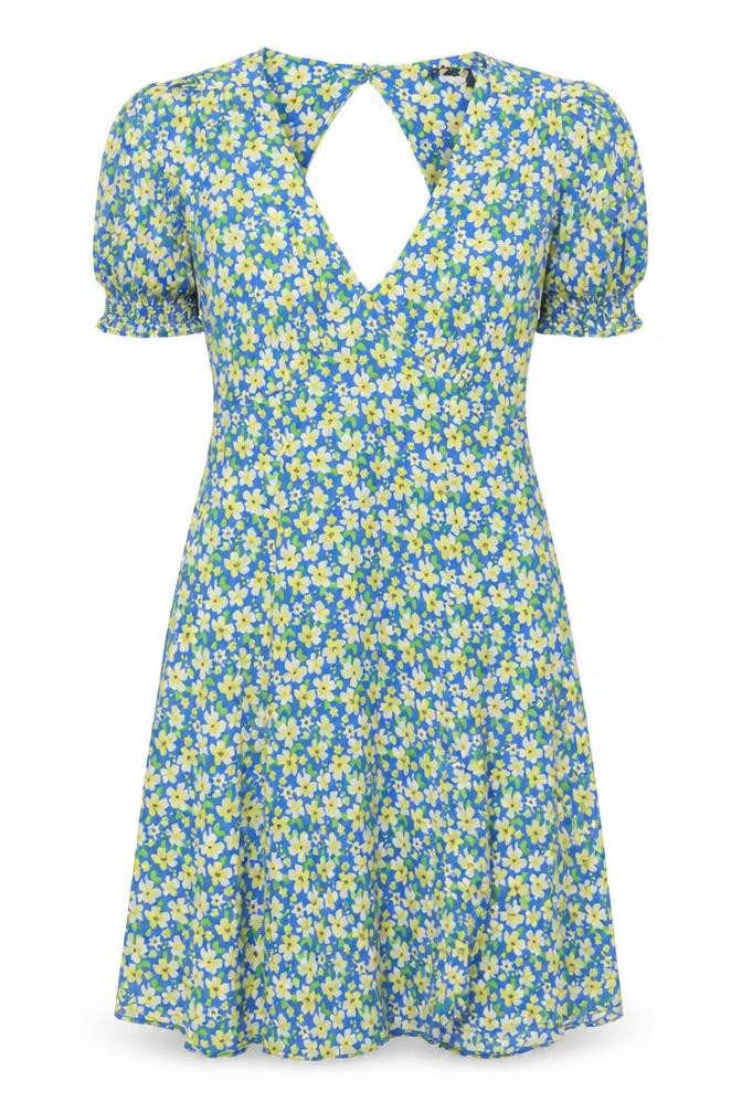 New Look Women's Blue Floral Puff Sleeve Wrap Dress Size 8