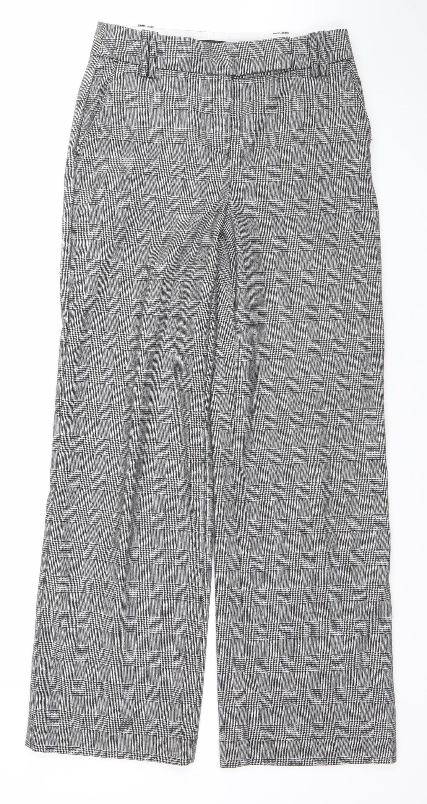 Next Womens Grey Check Dress Pants Trousers Size 6 Regular Wool Blend