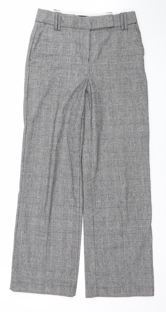 Next Womens Grey Check Dress Pants Trousers Size 6 Regular Wool Blend