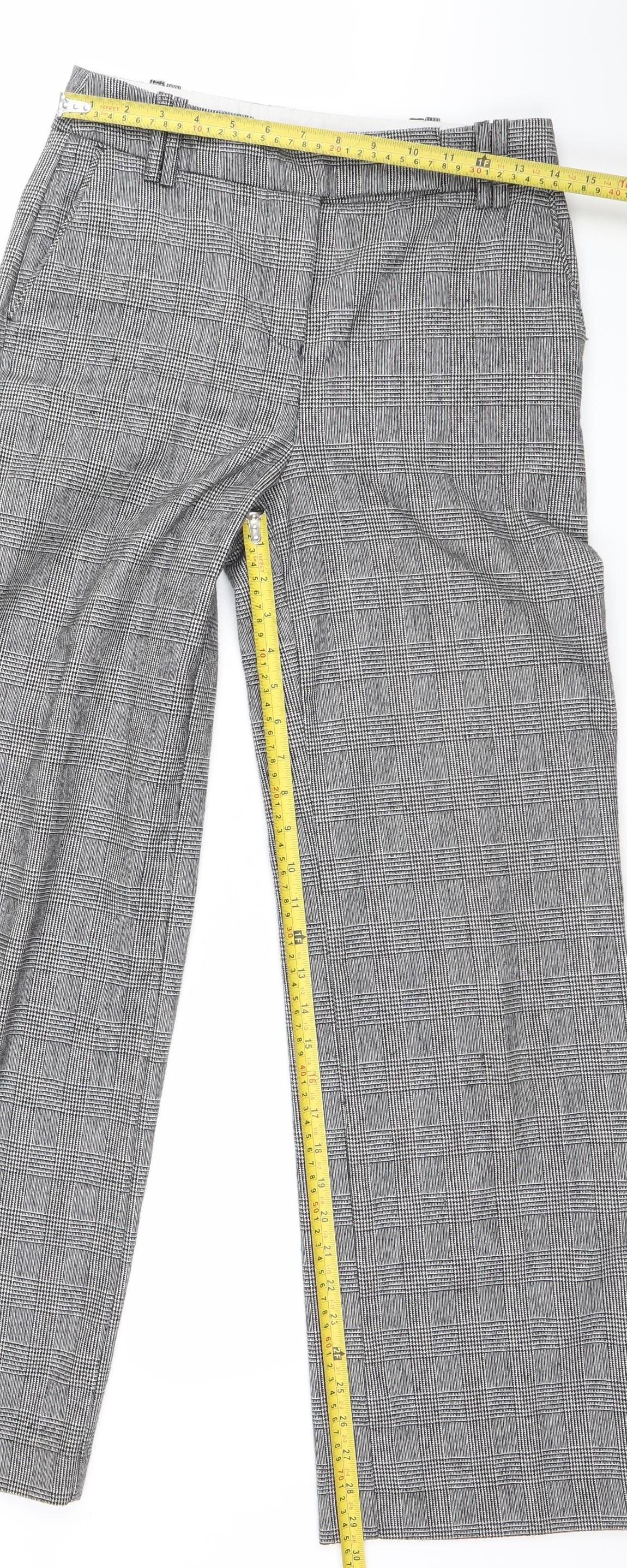 Next Womens Grey Check Dress Pants Trousers Size 6 Regular Wool Blend