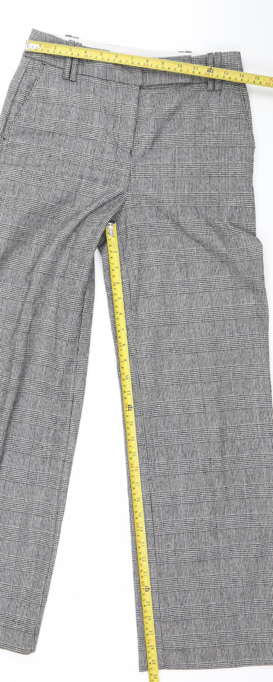 Next Womens Grey Check Dress Pants Trousers Size 6 Regular Wool Blend