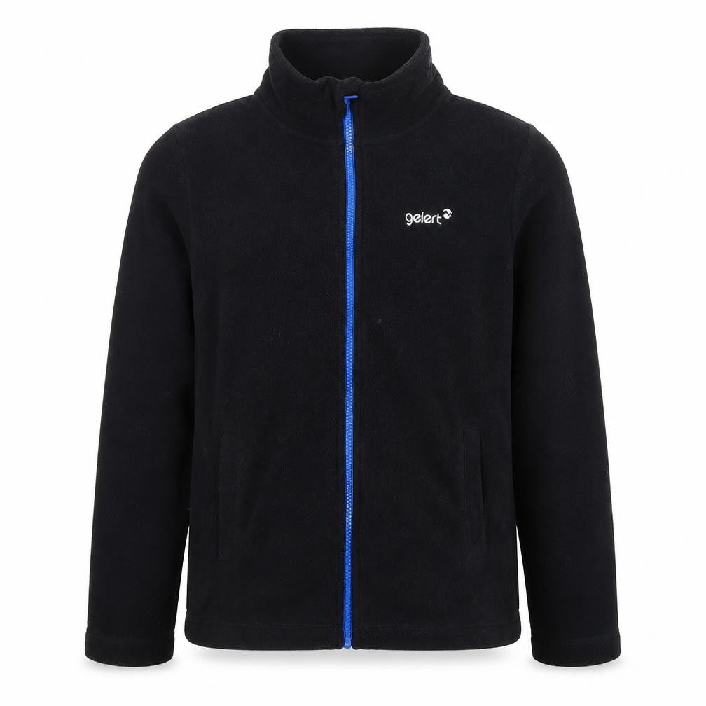 Front view of Gelert boys’ black fleece full zip jacket 13 years hiking outdoor