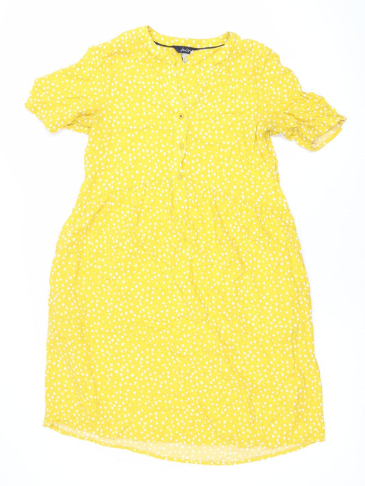 Joules Women Yellow Polka Dot Shift Dress Size 10 Summer Lightweight