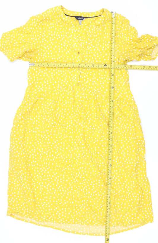 Joules Women Yellow Polka Dot Shift Dress Size 10 Summer Lightweight