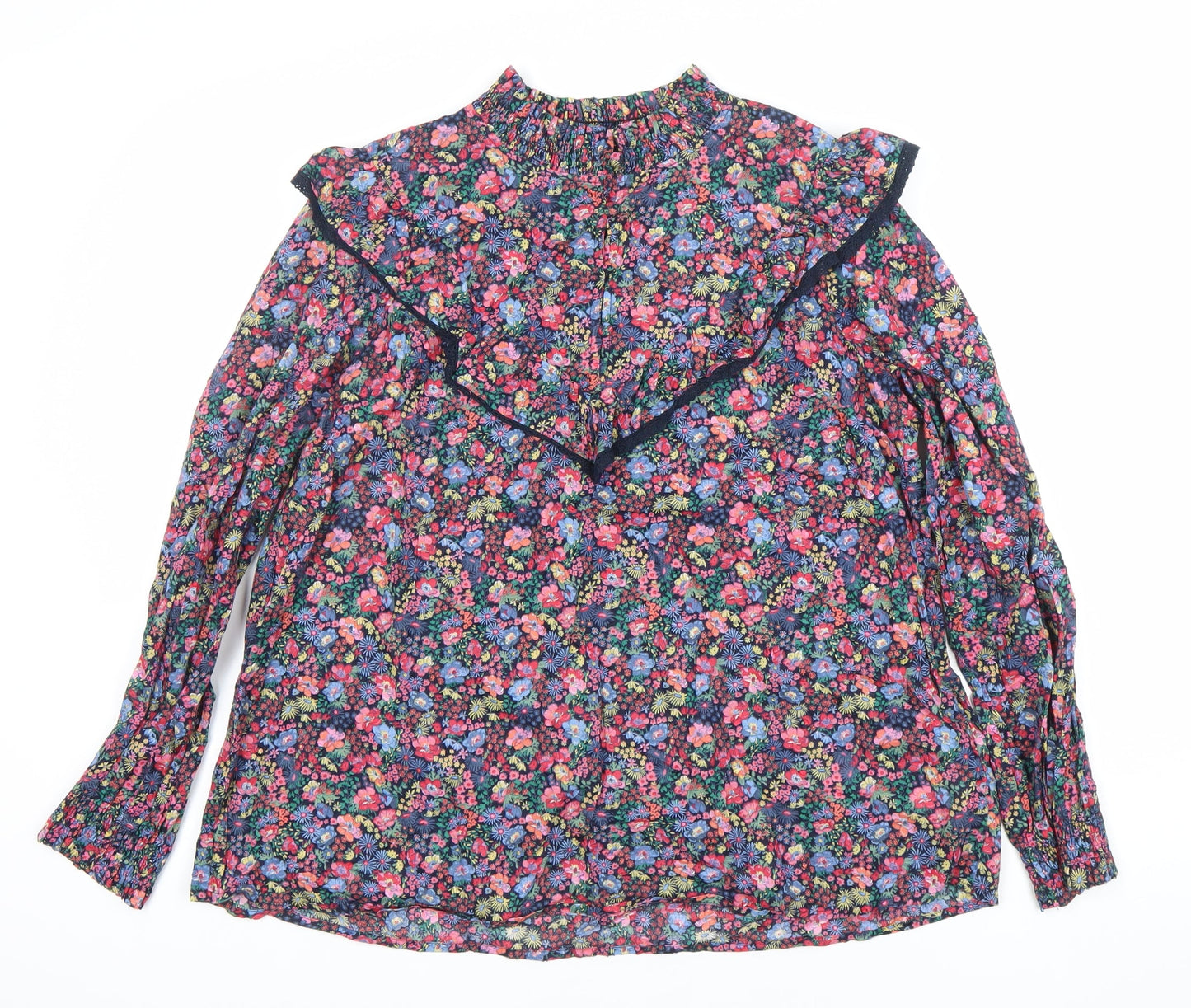 Joules Womens Multicoloured Floral Ruffle Long Sleeve Blouse UK 12
