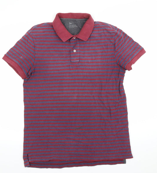 Gap Men’s Red Blue Striped Classic Polo Shirt Size L Cotton
