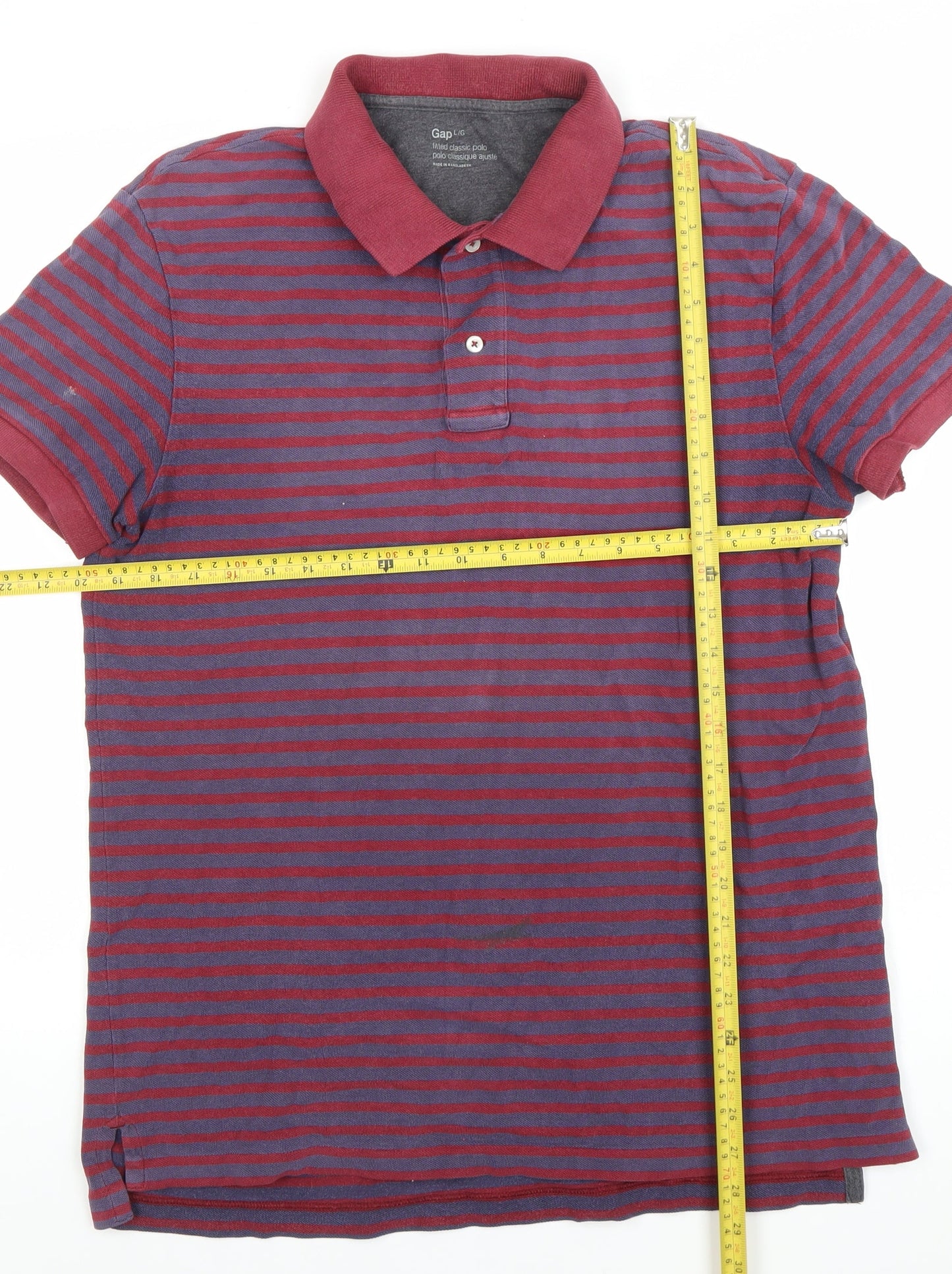 Gap Men’s Red Blue Striped Classic Polo Shirt Size L Cotton