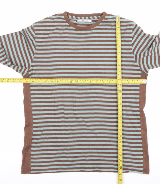 DAKS Women’s Brown Blue Striped Cotton Long Sleeve T-Shirt L