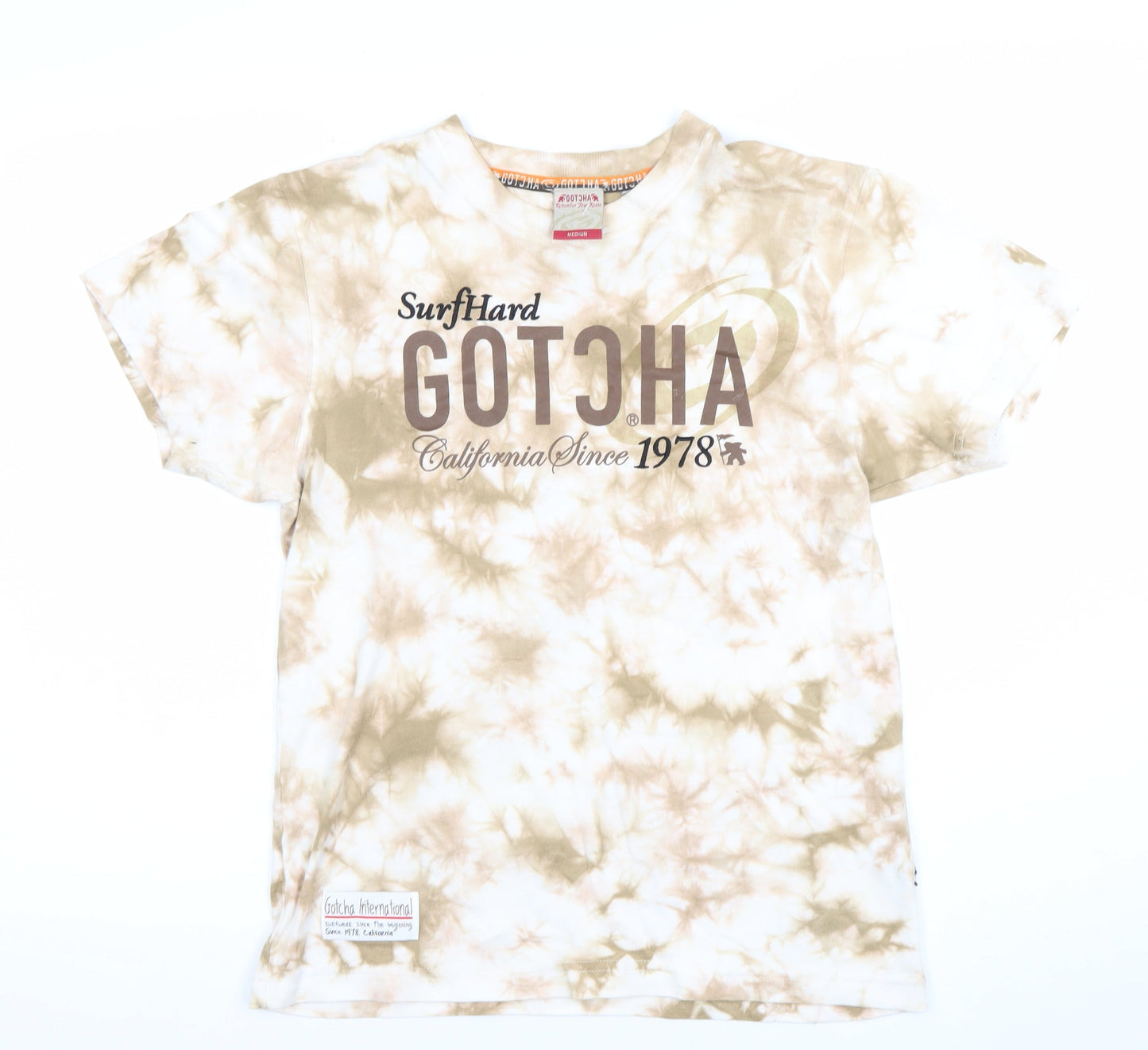 Gotcha Men’s Beige Tie Dye Surf Graphic T-Shirt Medium