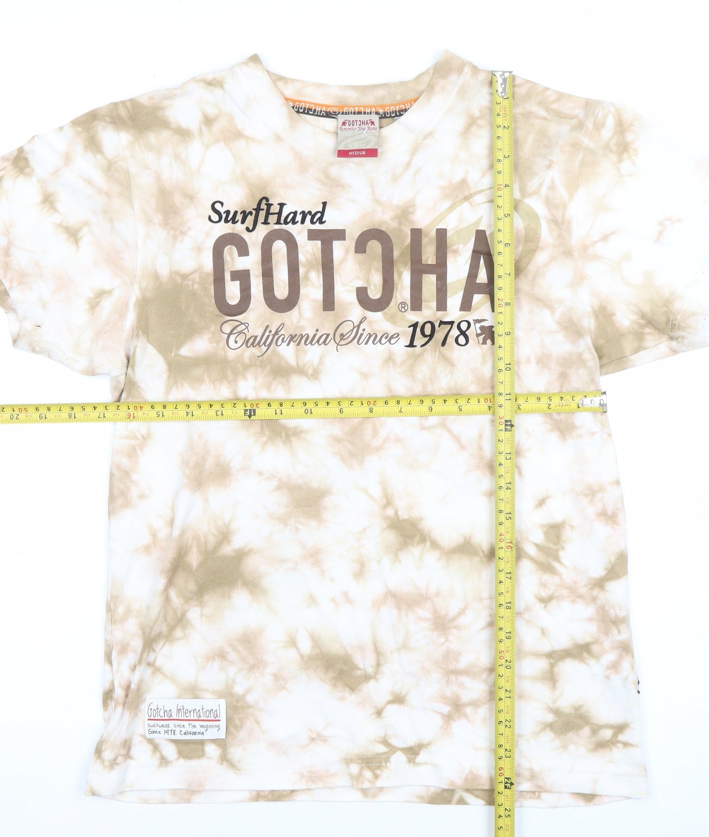 Gotcha Men’s Beige Tie Dye Surf Graphic T-Shirt Medium