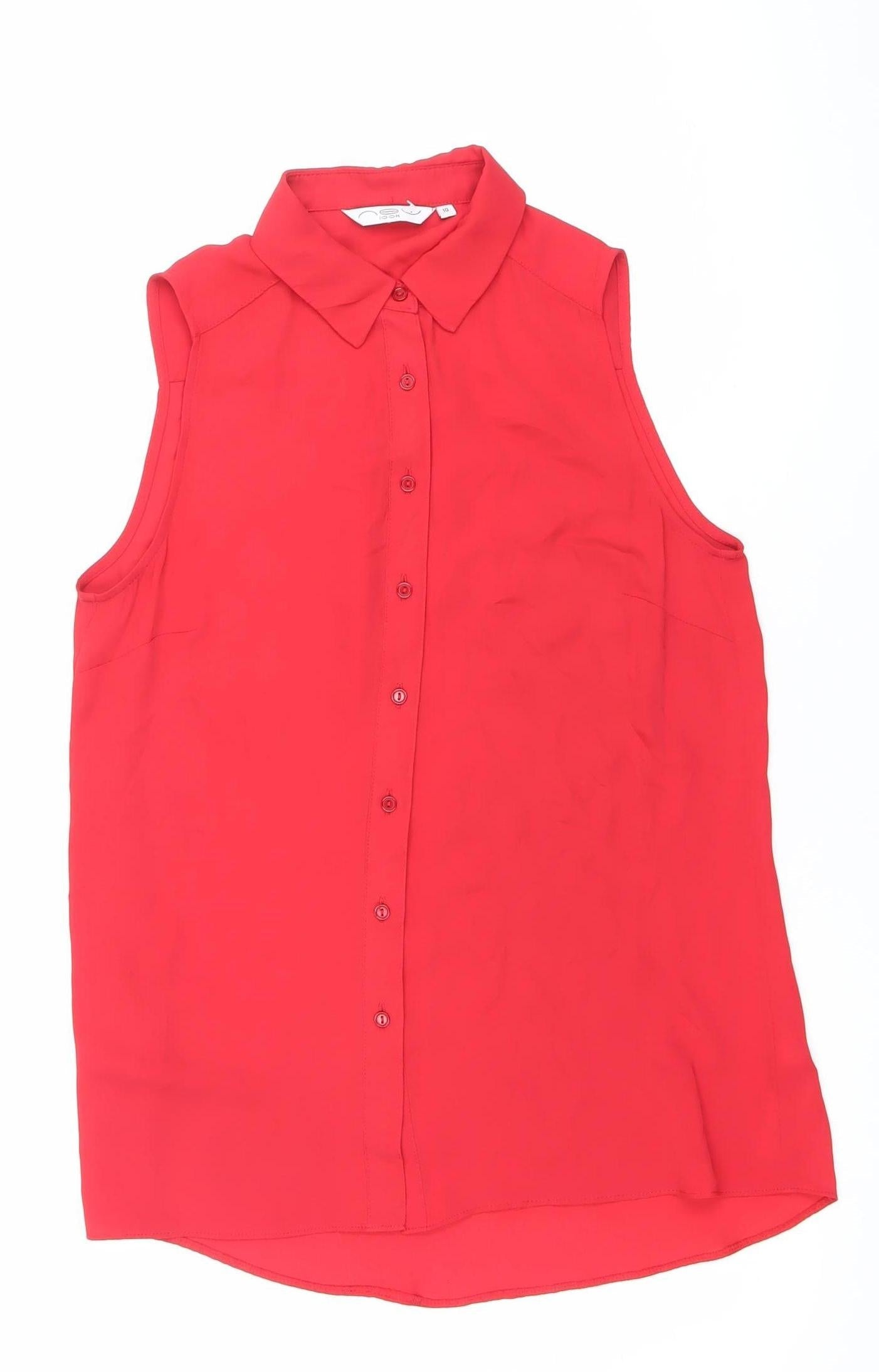 LOOK Womens Red Size 10 Sleeveless Collared Button-Up Blouse