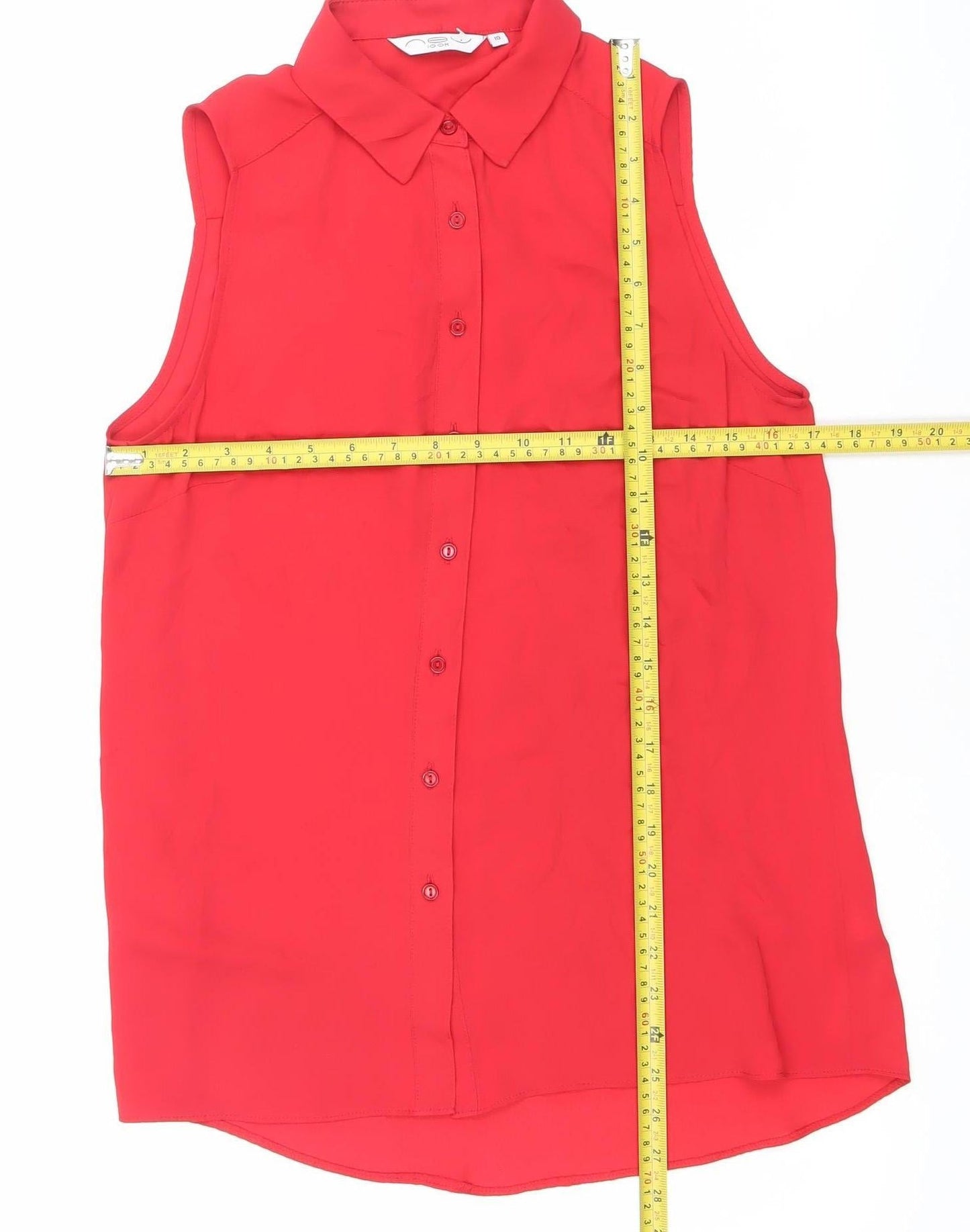 LOOK Womens Red Size 10 Sleeveless Collared Button-Up Blouse