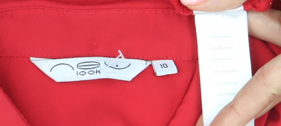 LOOK Womens Red Size 10 Sleeveless Collared Button-Up Blouse