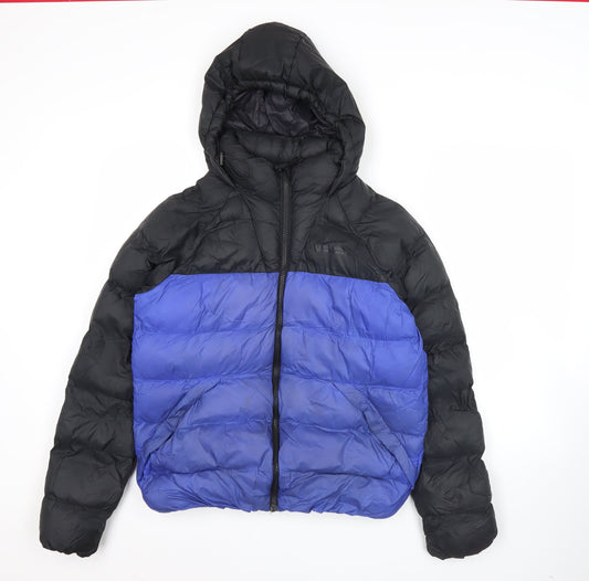 Mountain Warehouse Womens Black Blue Puffer Jacket Coat Size UK 6 Hooded