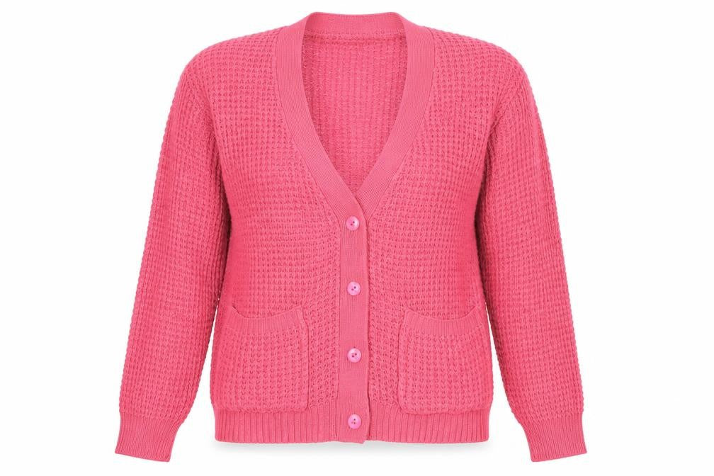 Damart Womens Pink Acrylic Knit Cardigan Size 10 V-Neck Long Sleeve
