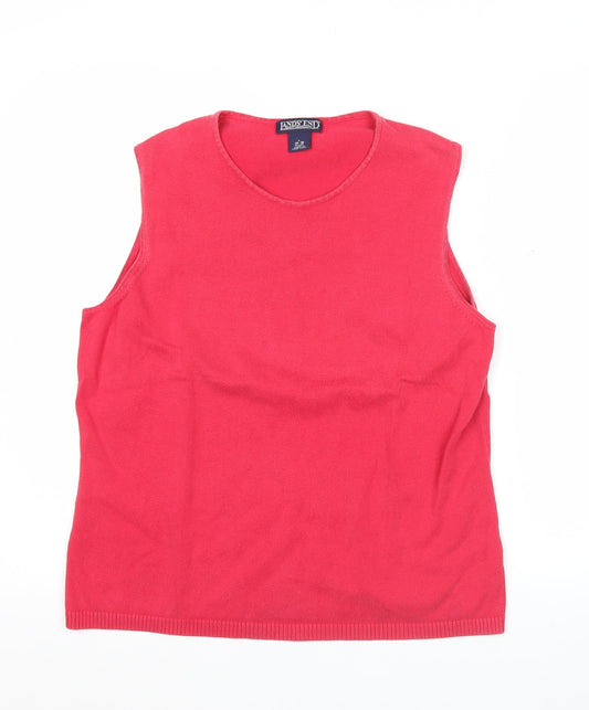 Lands' End Women Red Cotton Knit Tank Top Size 14 Petite