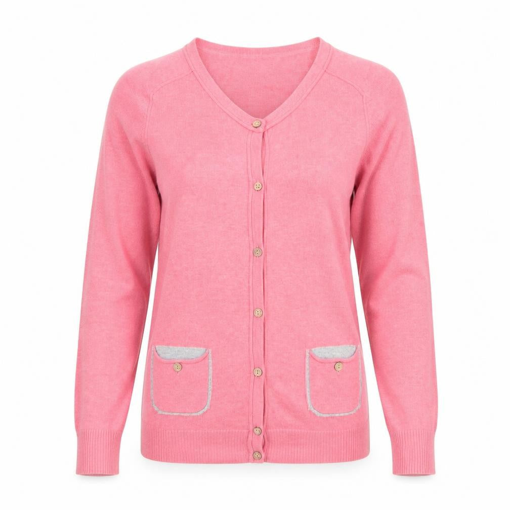 Mantaray Women’s Pink Cotton Cardigan Size 10 V-Neck Pockets
